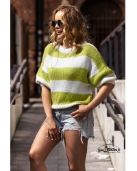 Dryžuotas megztinis, kreminė/žalia